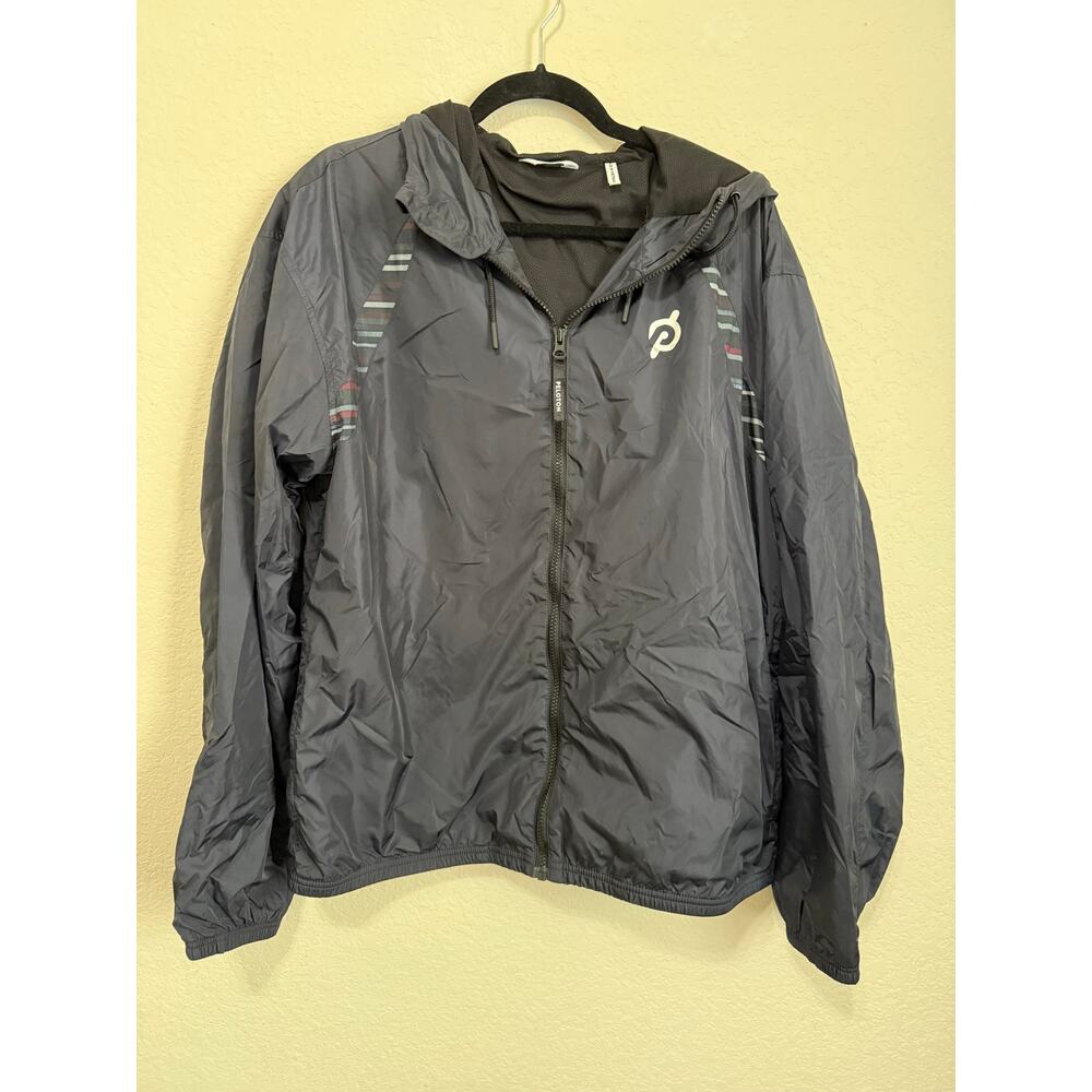 Peloton‎ Windbreaker Jacket Men’s Large Black Full Zip Hooded Lightweig
